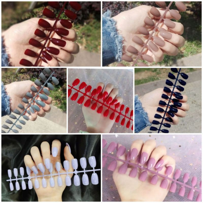 Kuku Palsu /False nails murah Warna glossy isi 24pcs (blm ada lem)