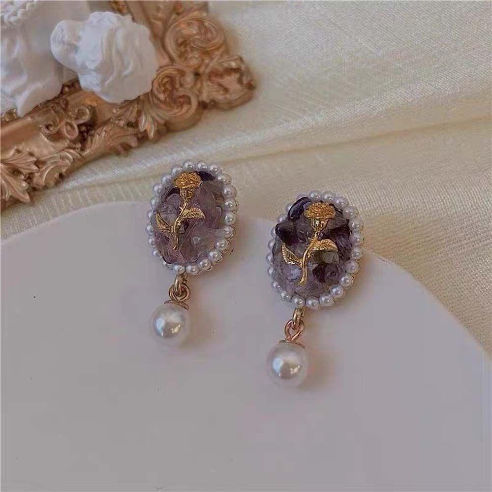 Needway Wanita Anting Trendi Vintage Pantai Untuk Perempuan Elegan Bulat Anting Bunga Mawar