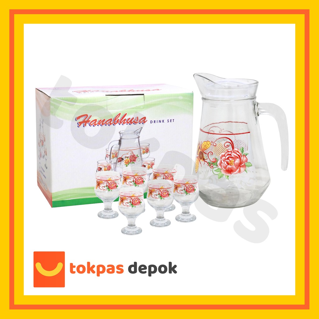 Pitcher Set 1 Liter 7 Pcs / 1 Teko Kaca + 6 Gelas Hanabhusa WJ 1000 C D 7