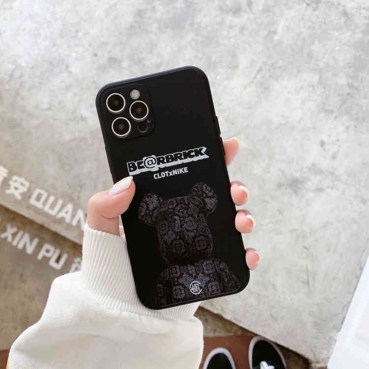 Simple black bear pattern phone case for iPhone 12 11 11promax 7 8Plus SE X XS XR 12promax Cute texture soft silicone rubber cover