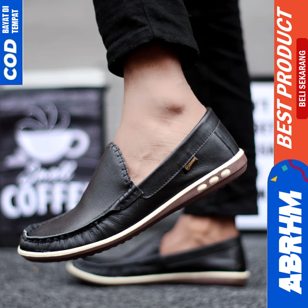 Sepatu Formal Pantofel Kulit Asli Kerja Pria Hitam ABRHM MYHT