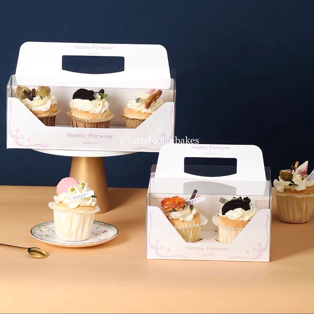 

(5SET) Kotak Mika Kue Cupcake Segi Bening Transparan Motif | Cupcake Gagang | Tenteng