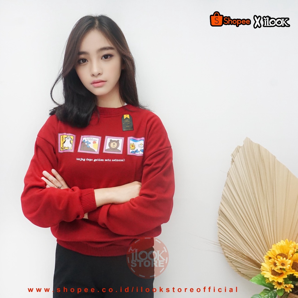 ilook | Basic Sweater Enjog Dops Gation | Sweater Oblong Pria Dan Wanita | Crewneck Bahan Fleece