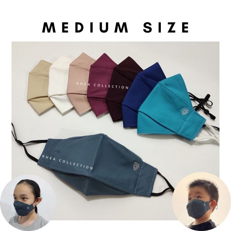 Masker Kain MEDIUM SIZE 3D EVO PREMIUM Unisex 3 ply (remaja) - RHEA Collection