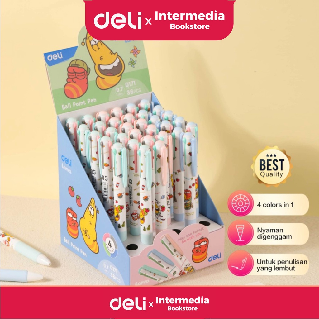 

Deli EQ171 Larva Ballpoint Pen/Pulpen Cetek 0,7mm Tinta 4 warna
