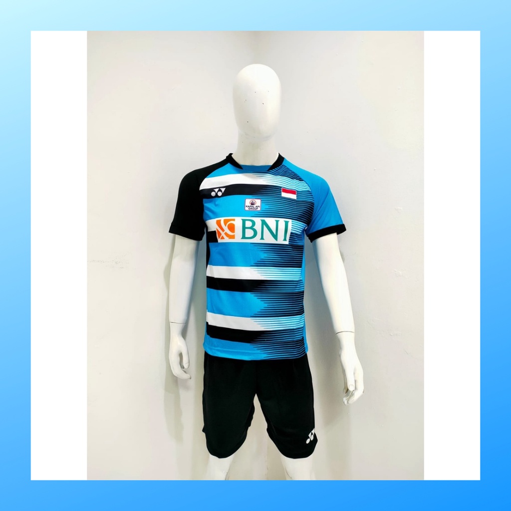 Kaos badminton pria jersey bulutangkis baju dan celana setelan wanita dewasa t-shirt outfit seragam jarsey kostum olahraga pakaian apparel sport jersy bulu tangkis casual jersi sudirman cup suit Y167 turqis sponsor