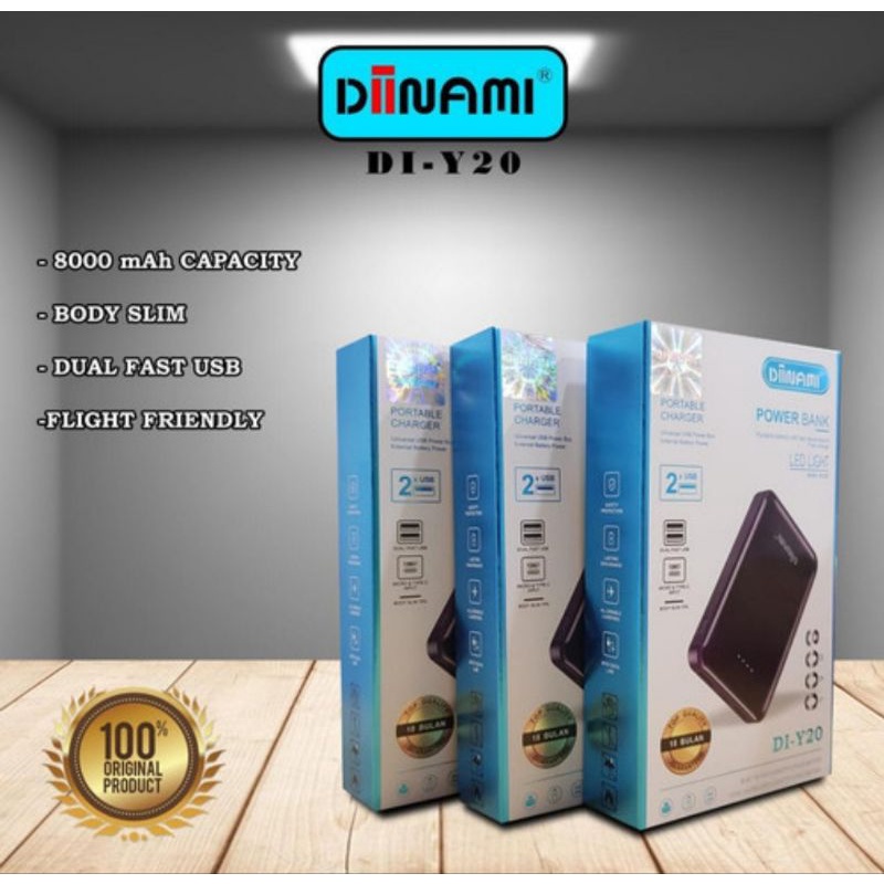 PB POWERBANK DIINAMI DI-Y20 8000 MAH DUAL USB LED LIGHT FAST CHARGER