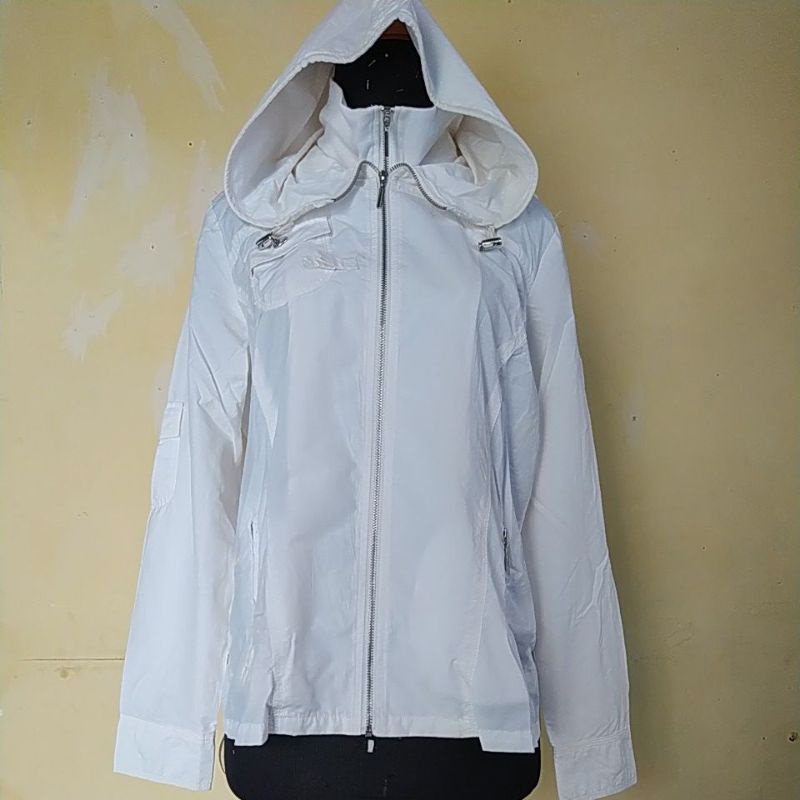 JAKET RUNNING cewek, jaket putih wanita berhoodie import LUNASORE parasut anti air