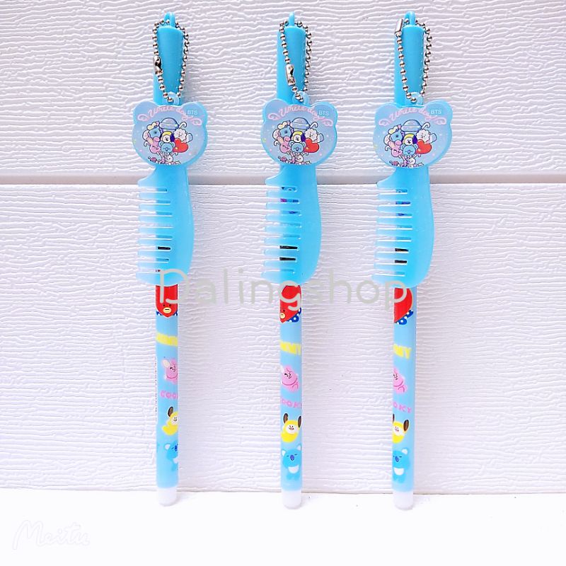Dalingshop / PULPEN GEL BT21 + GANTUNGAN UNIK LUCU BT21 / PEN BT21 / PEN SQUID GAME + GANTUNGAN BONEKA GOYANG  / PULPEN SQUID GAME-Sisir Blue 1pc
