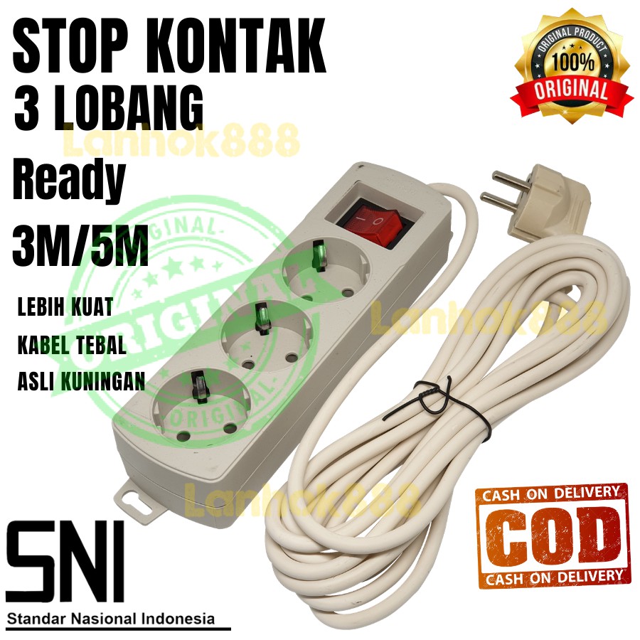 STOPKONTAK KABEL 3 LUBANG 5METER / STOPKONTAK KABEL SAKLAR 3LOBANG 5M / SNI