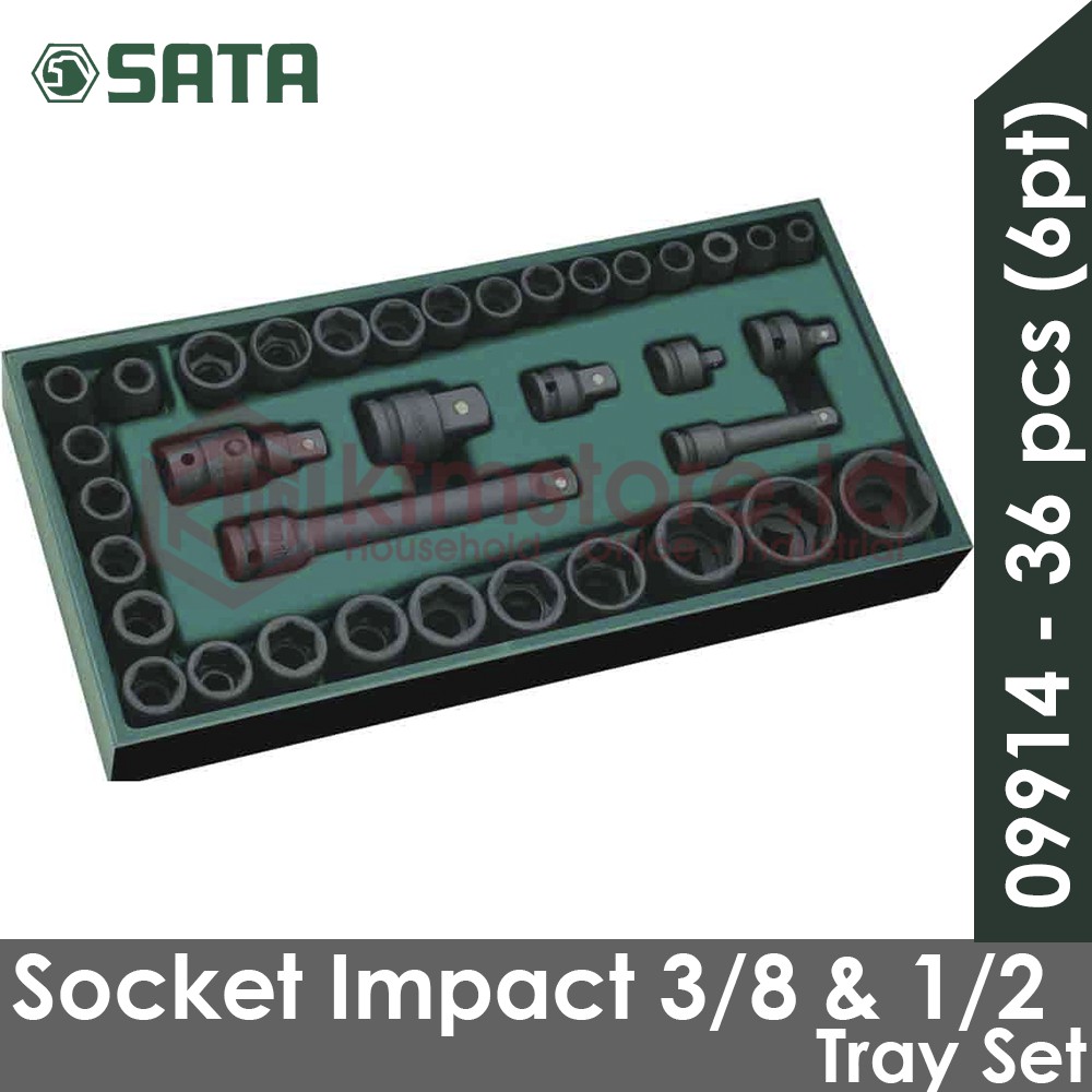 Kunci Impact Socket Tray Set 38 Pcs 3/8&quot; &amp; 1/2&quot; 09914  METRIC SATA TOOLS