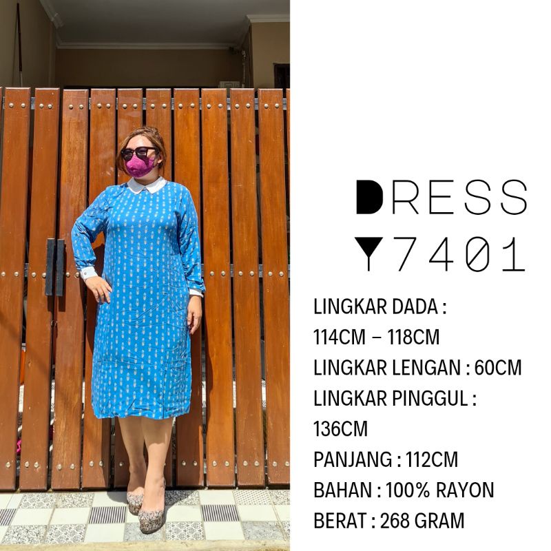 DRESS KEMEJA BIG SIZE BIRU KERAH PUTIH
