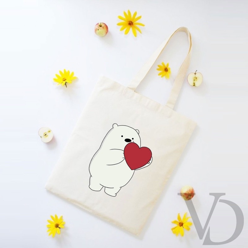 TOTE BAG BAHAN KANVAS we bare bear/ WBB  panda ice bear cuty TOTE BAG lucu / TAS BELANJA MOTIF KOREA