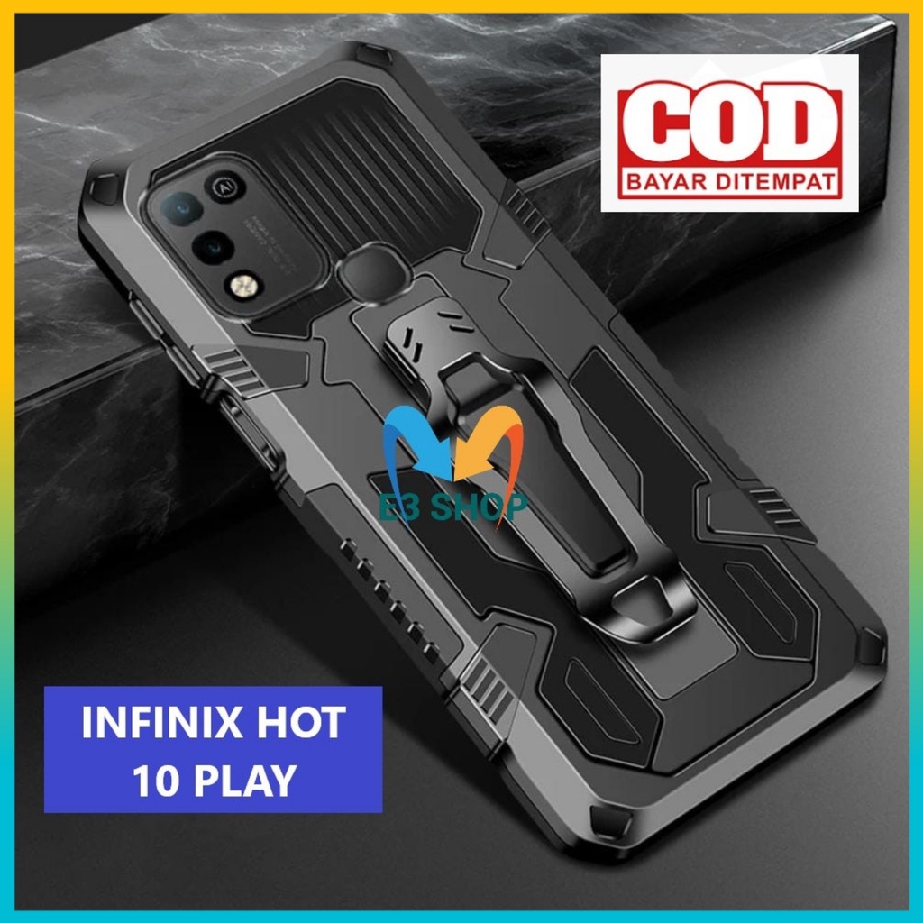 INFINIX HOT 10 PLAY CASE HP CRISTAL CASING STANDING BACK KLIP HARD CASE ROBOT NEW COVER
