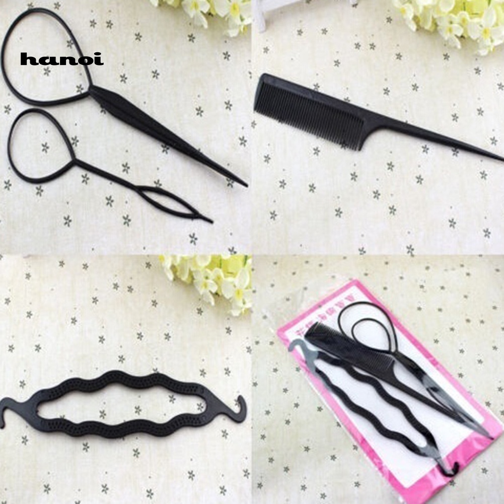 Han_ 4Pcs / Set Sisir / Loop / Alat Bantu Pembuat Sanggul / Kepang Rambut DIY Untuk Wanita