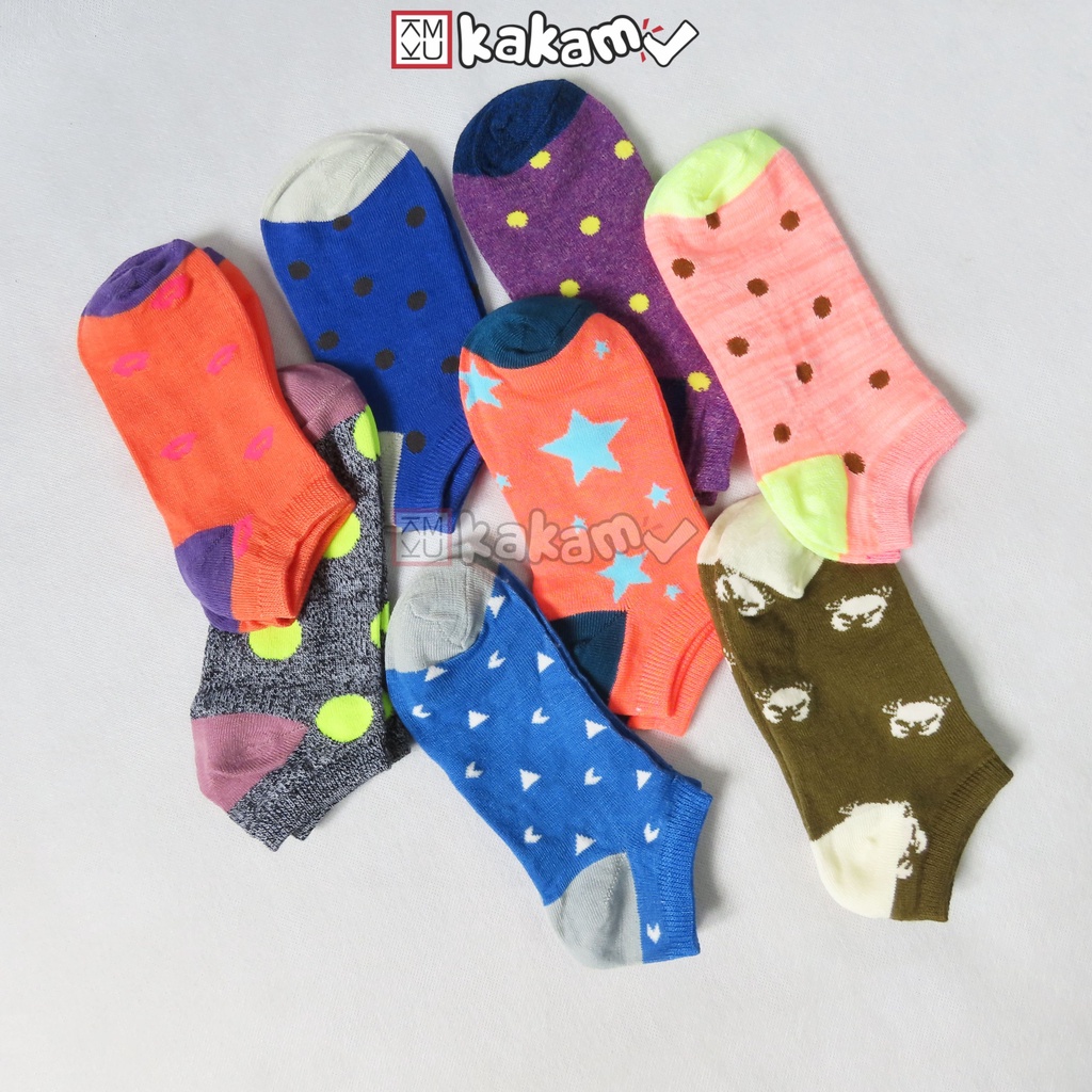 Kakamu Kaos Kaki Ankle Semata Kaki Motif Warna-Warni Paket 4pcs