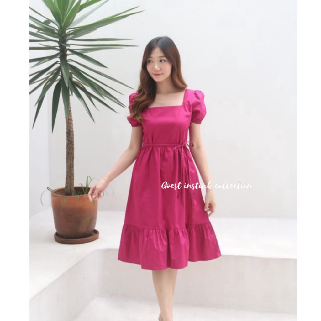 Dress Cilla Dress Korea Style Midi Dress Square Neck Dress Ruffle Polos