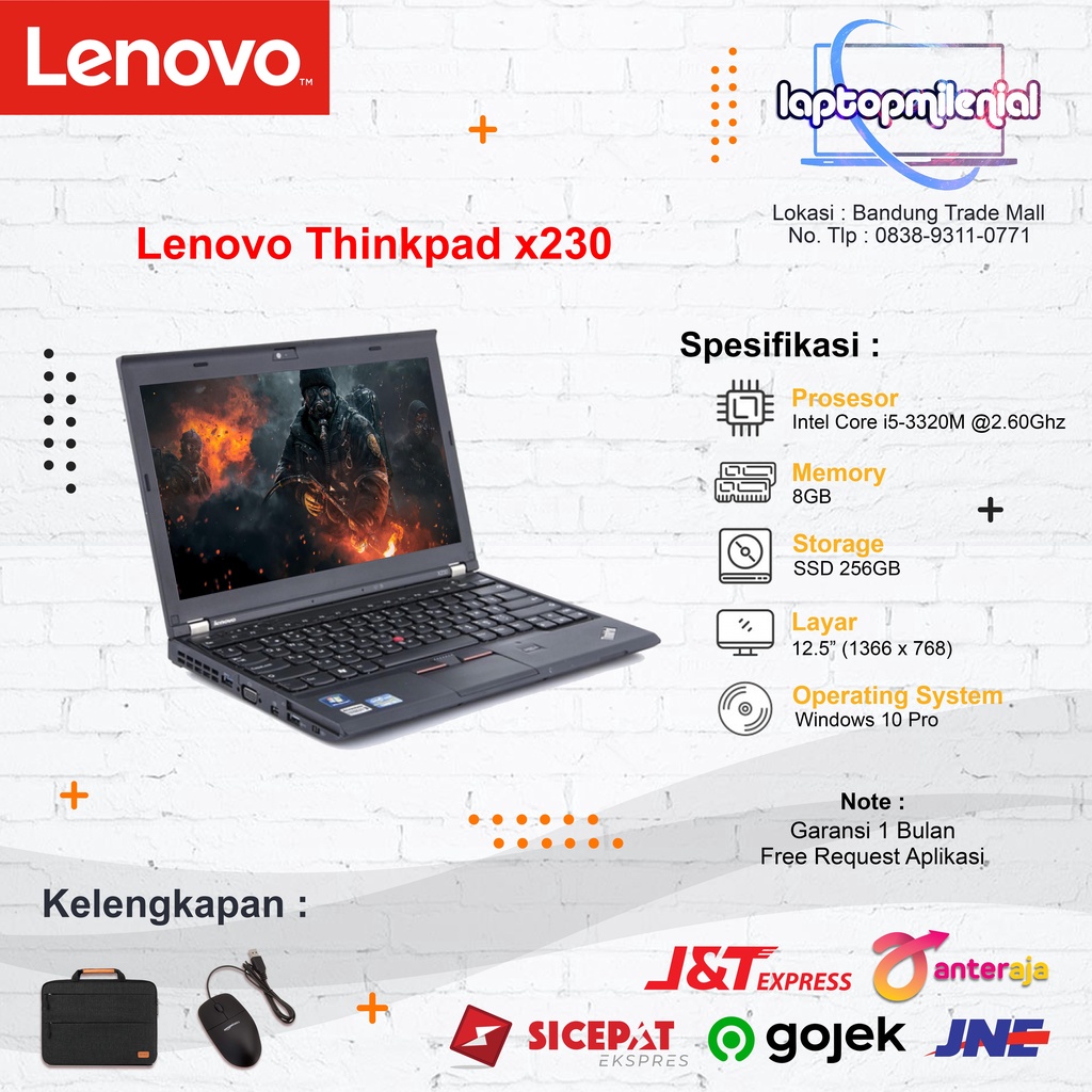 Lenovo Thinkpad X230 Intel Core i5-3320M RAM 8GB SSD 256GB 12&quot; Win 10