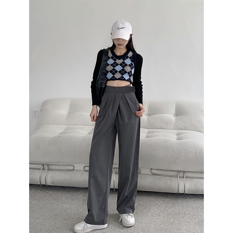 Celana Kulot Velcro Wanita Terbaru Korean Style Celana Oanjang Hitam Loose High Waist