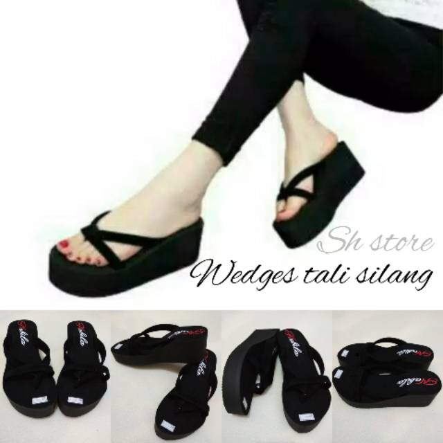 Wedges Sandal Spon Tali Silang