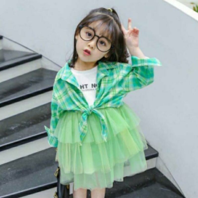 READYDRESS ANAK PEREMPUAN KOREA TUTU TUMPUK + CARDIGAN IMPORT