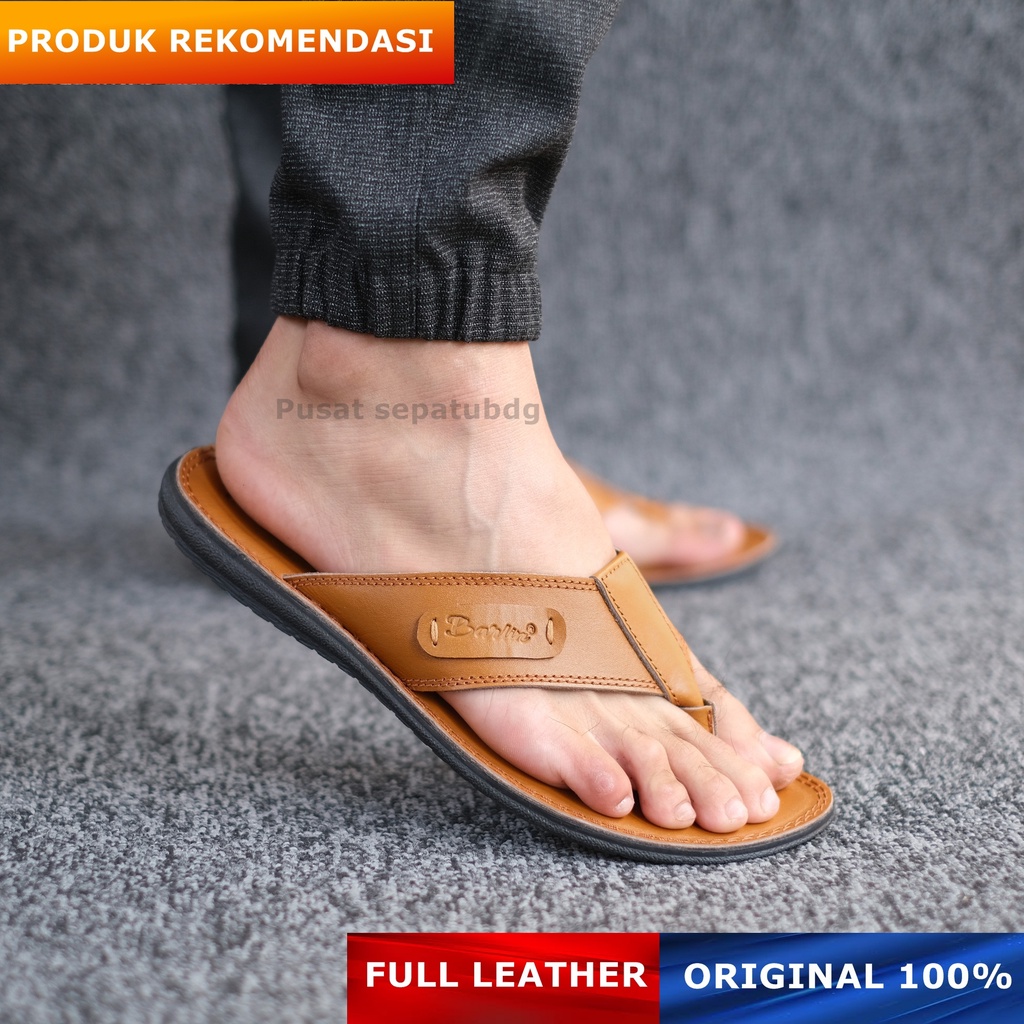 Sandal Japit Kulit Pria Original Kasual Sendal Pria Full Kulit Jepit Distro