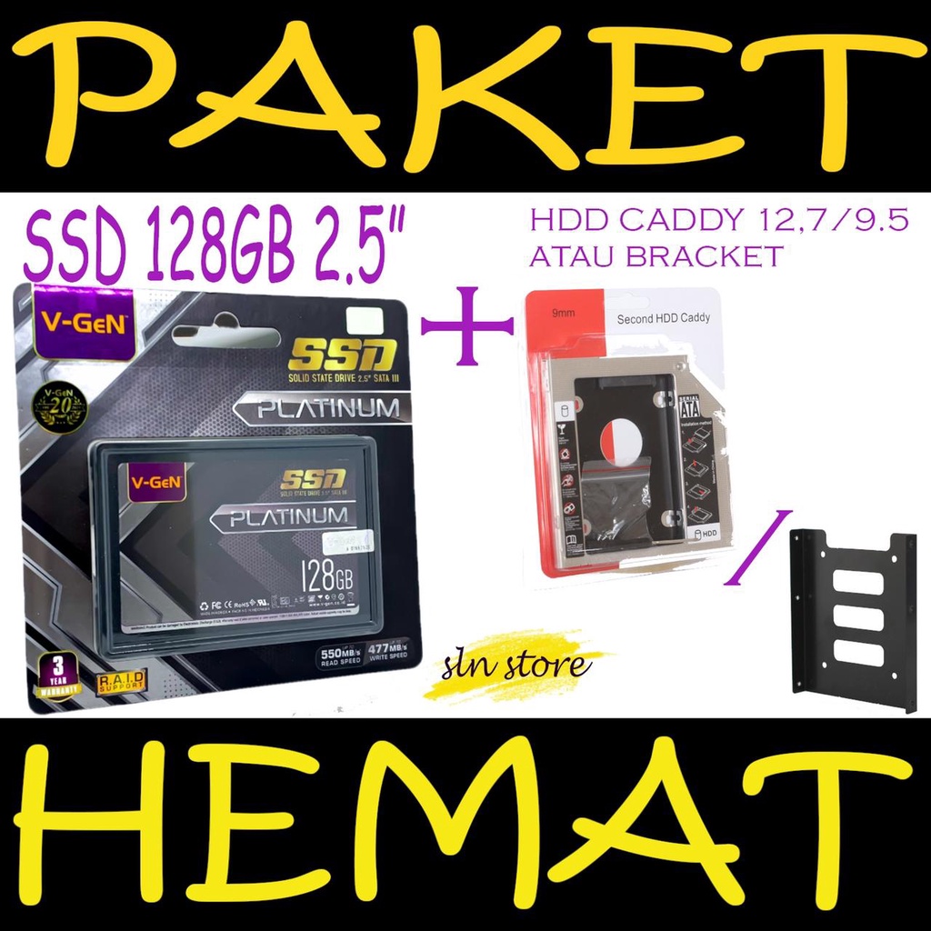 PAKET HEMAT SSD 128GB 256GB 512GB 1TB 2TB V-GeN + HDD Caddy 9,5 mm / 12,7 mm DVD To HDD Vgen 120GB