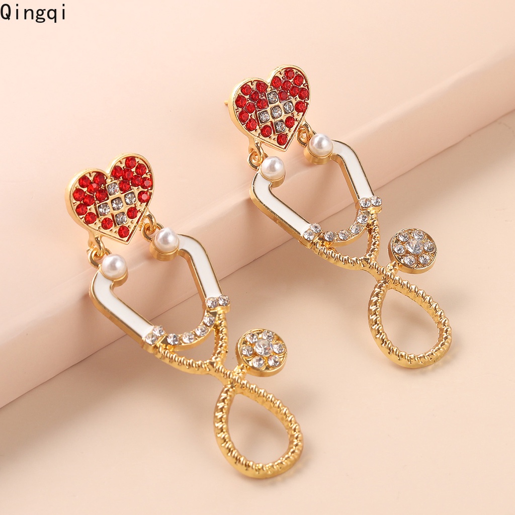 Anting Stud Desain Stetoskop Dokter Perawat Warna Merah Untuk Wanita