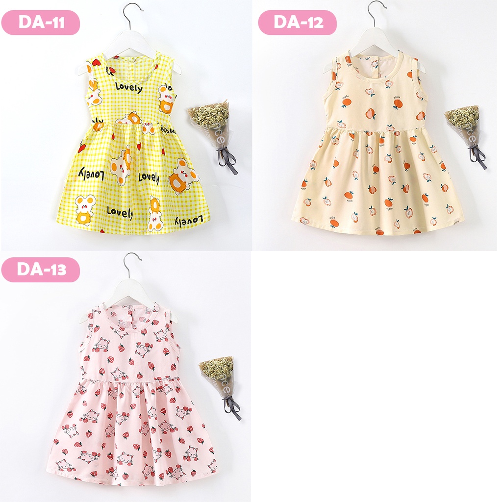 Baju Dress santai anak perempuan Katun Gaun terusan rumahan model korea 1 - 5 tahun motif Bunga
