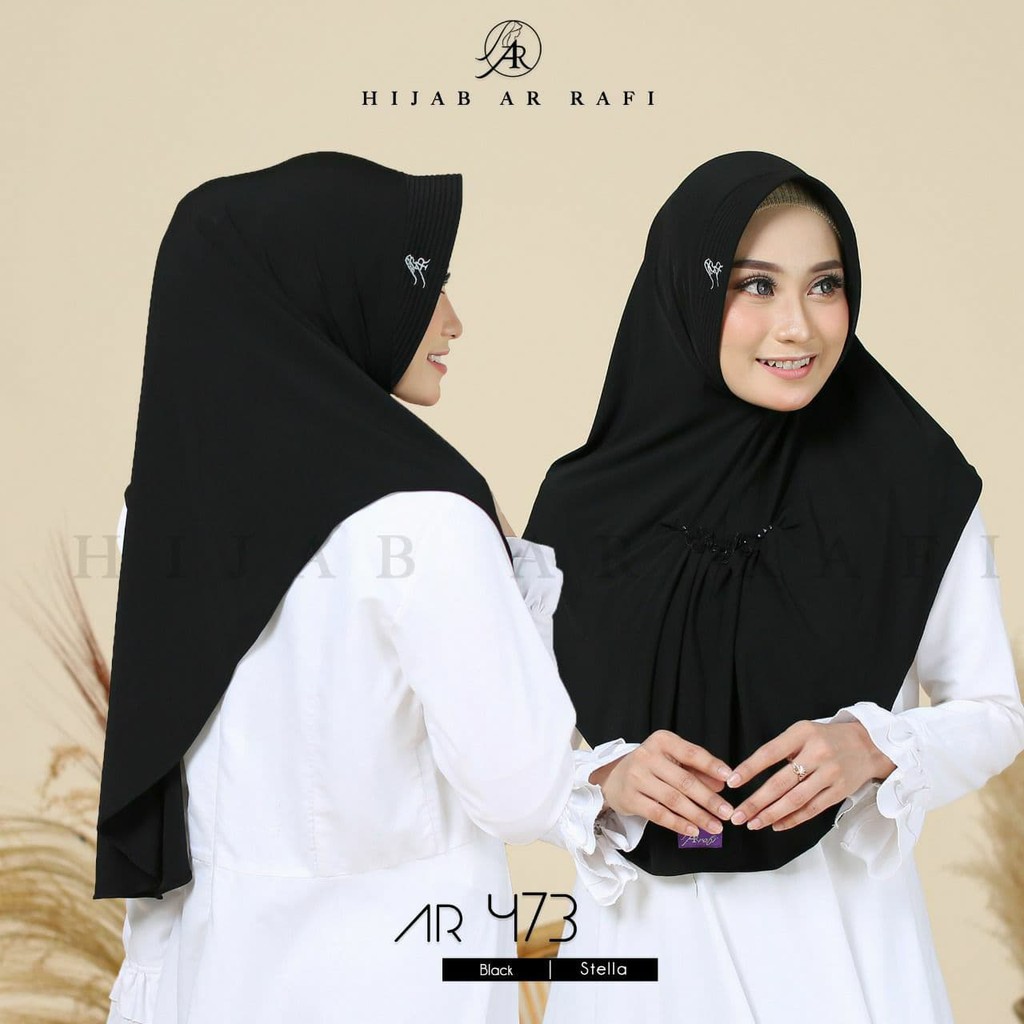 Hijab Arrafi Terbaru AR 473 Instan Polos Matt Jersey Stella Aksen Bunga Kain Hasenna Hijab