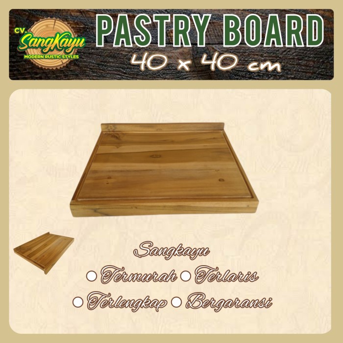 pastry board talenan adonan kue 40x40 kayu jati asli line edge talenan