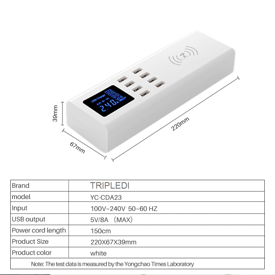 8 Port Wireless Quick Charger 3.0 Adaptor TRIPLEDI Adapter USB Fast Charging Samsung EU Plug