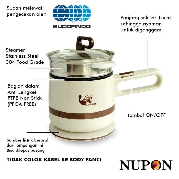 Panci Listrik Serbaguna NUPON PTFE Non-Stick Coating PFOA FREE (Sudah Lolos SUCOFINDO) - Deep Fryer Listrik