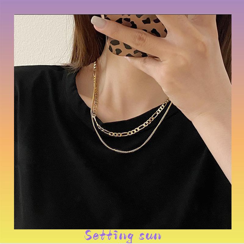 Eropa Retro Double Layer Kalung Fashion Sederhana Wanita Pria Kalung Aksesori TN