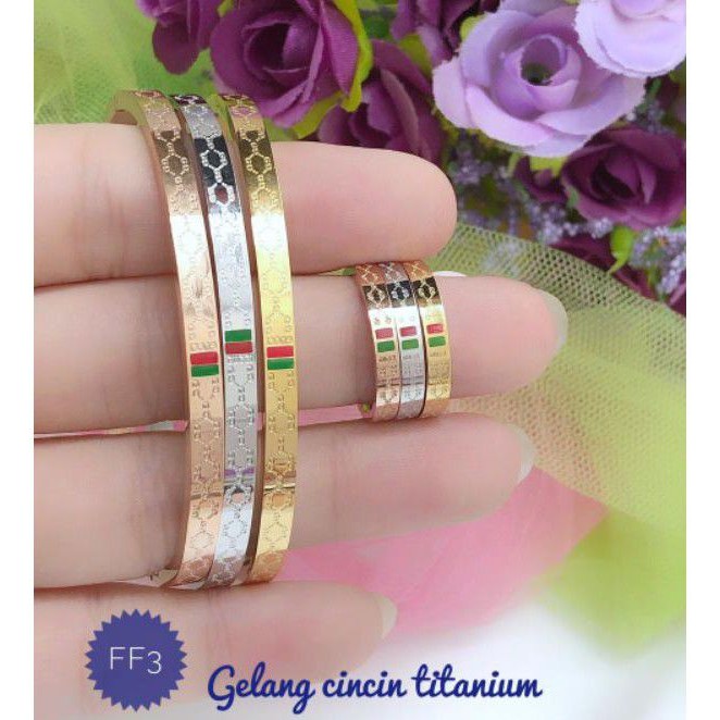 (MEI) TERMURAH Set Perhiasan TITANIUM Anti Karat Gelang Ring Cincin Gucci Rose Gold Silver Xuping