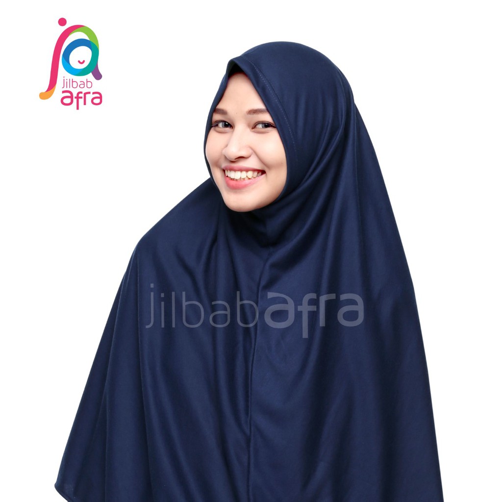 Jilbab Afra Syifa Biru Dongker - Bergo Syiria Non Pet - Hijab Instan Bahan Kaos, Adem, Lembut