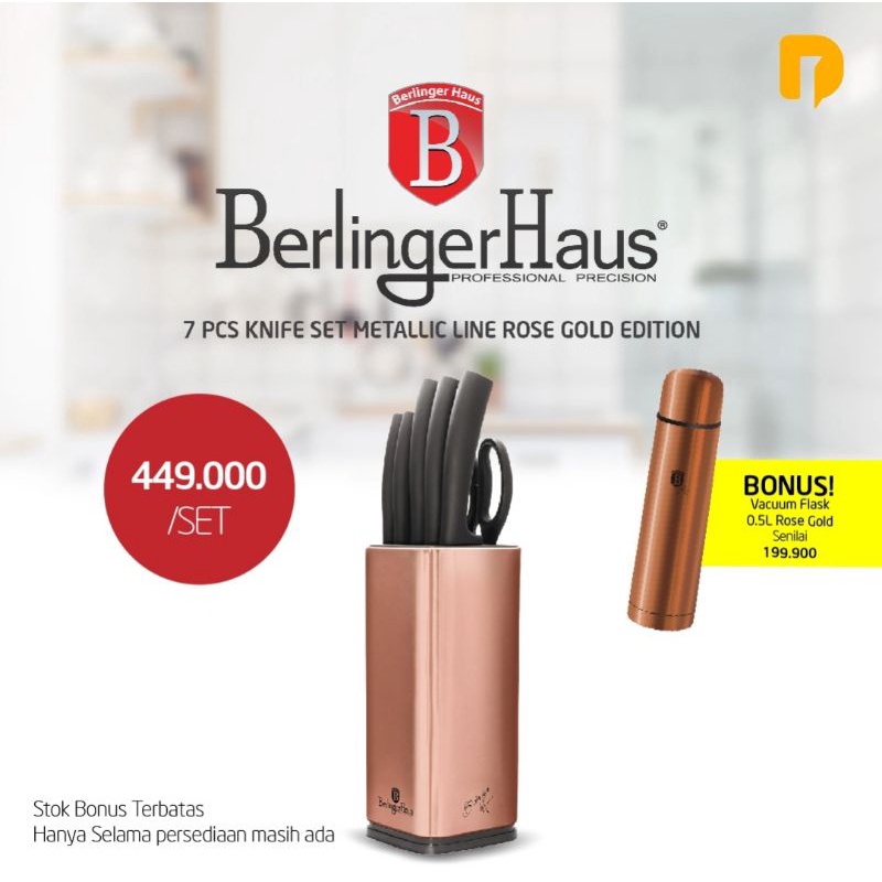 Bonus Botol Vacuum Logo Pisau Gunting Stainless Kitchen Knife Chef Dapur Berlinger Haus 7 pcs