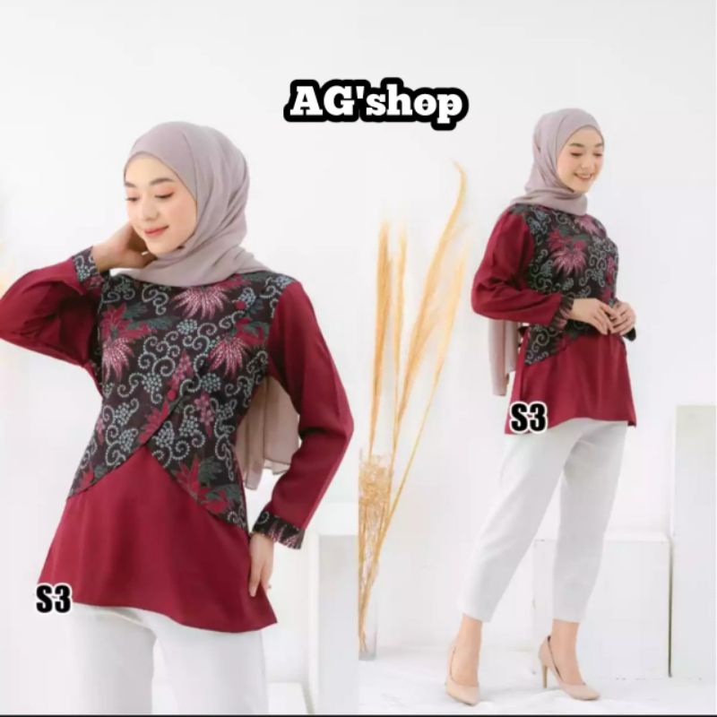 PROMO NEW PRODUK Blus Batik Wanita Terbaru/Atasan Batik Wanita Kekinian/Zalea Blouse