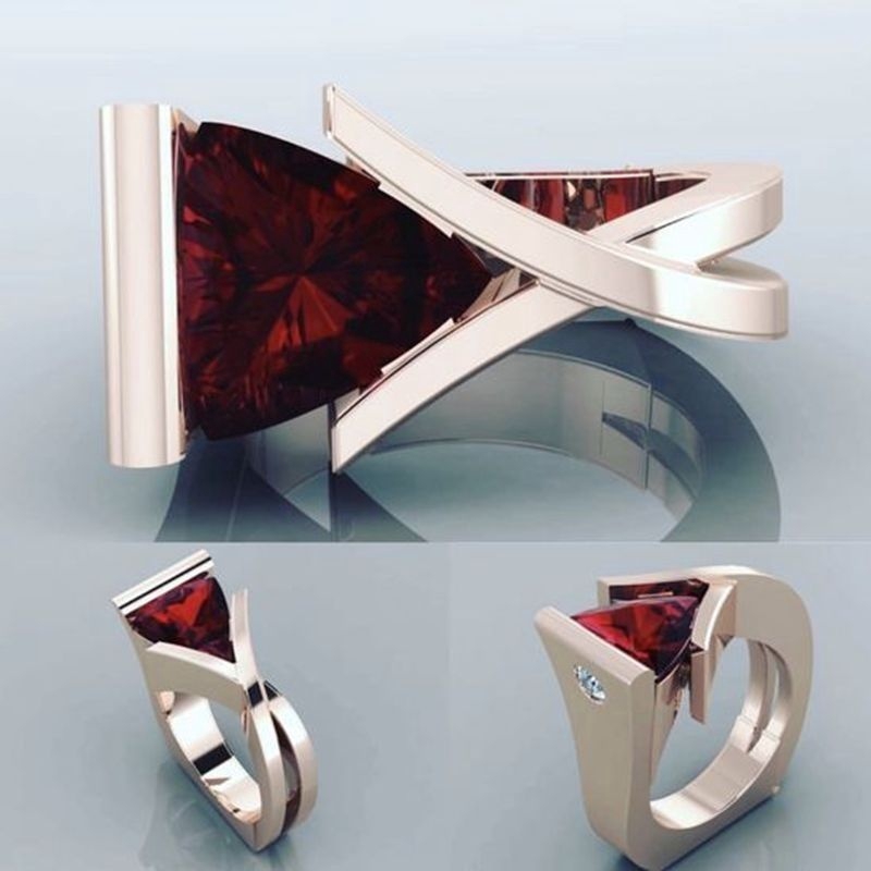 Fashion Jewelry Pernikahan 18K Segitiga Emas Ruby Cincin Partai Perempuan