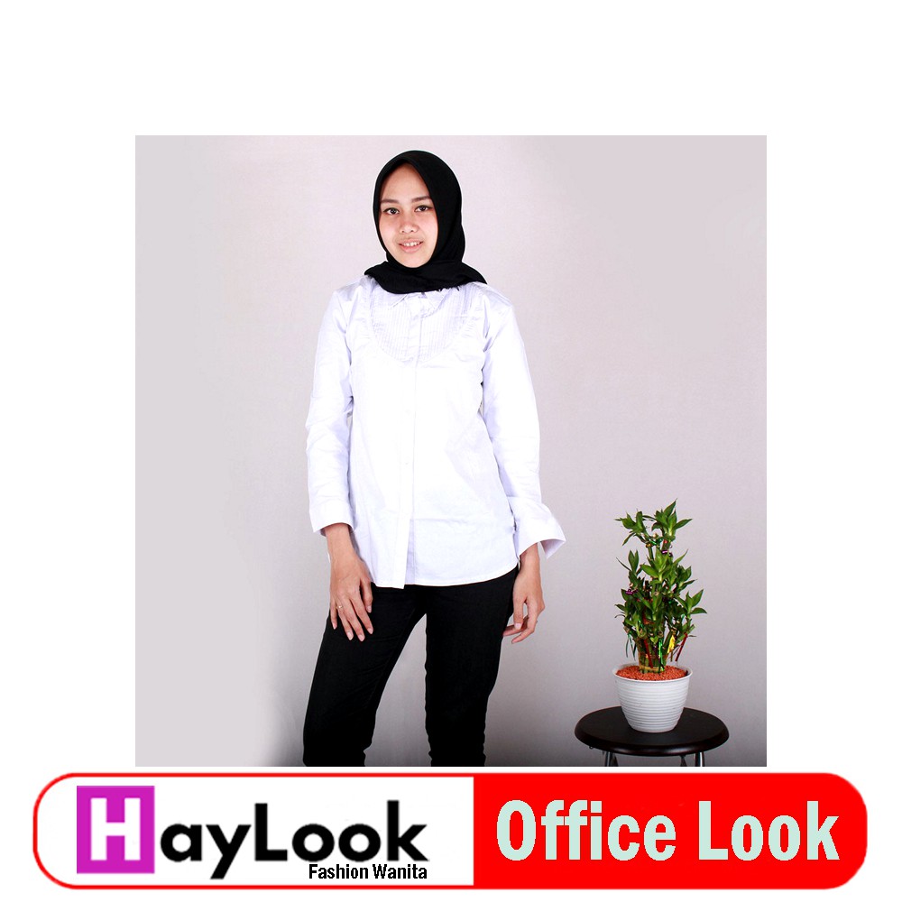 Kemeja Putih Rempel Polos Wanita Baju Kantor Cewek Formal Atasan Kerja