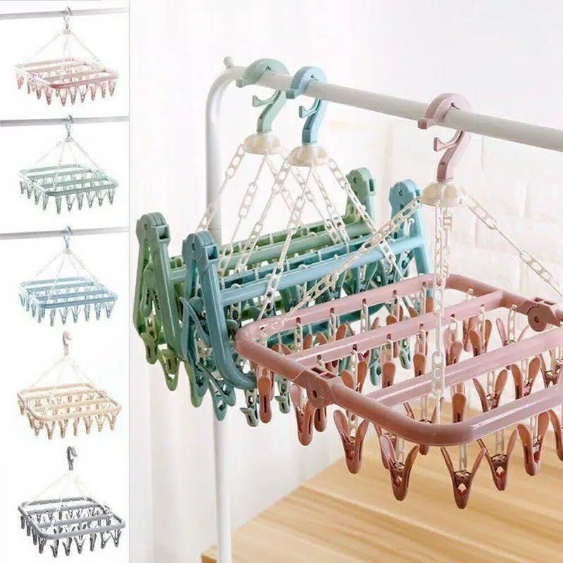 HANGER JEMURAN LIPAT / GANTUNGAN JEPITAN JEMURAN BRA /BAJU BAYI /KAOS KAKI /UNDERWEAR HANGER 32 JEPIT TERMURAH