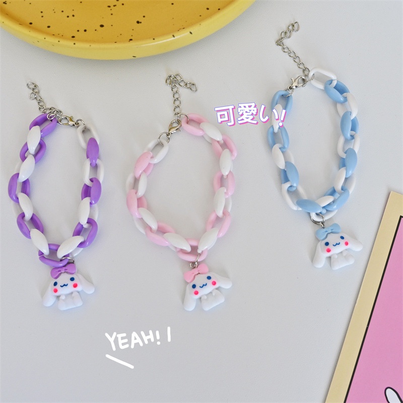 Gelang Desain Kartun Anjing Telinga Besar Warna Pink Biru Untuk Pasangan