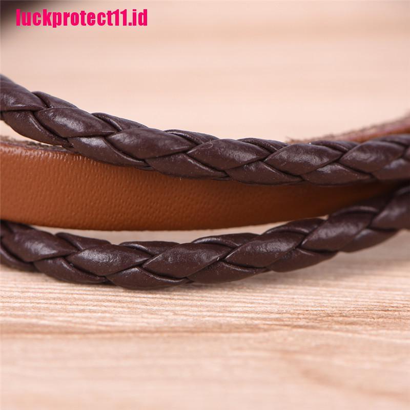 (LUCK) Gelang Tangan Kulit Coklat Handmade Gaya Punk Retro Untuk Pria