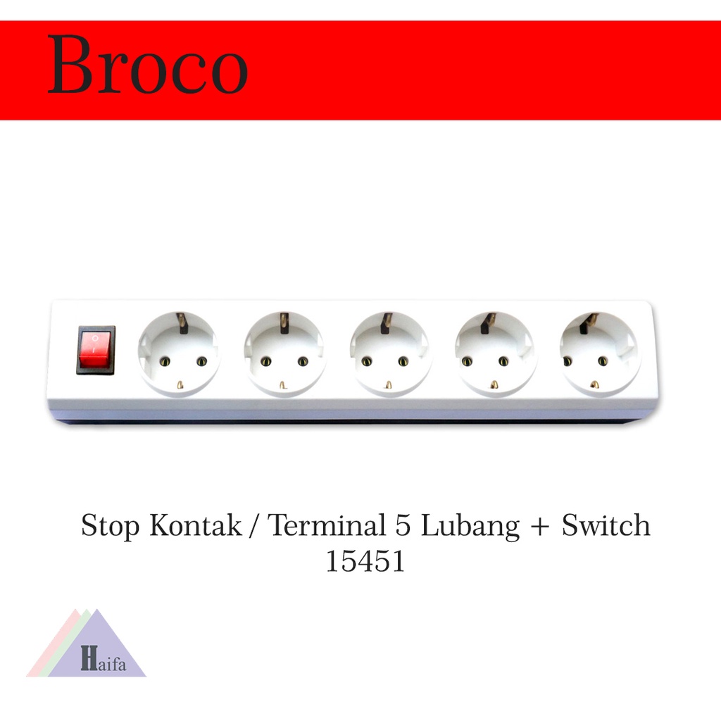 Stop Kontak / Terminal 5 Lubang + Switch 15451 Broco Colokan Listrik Tanpa Kabel