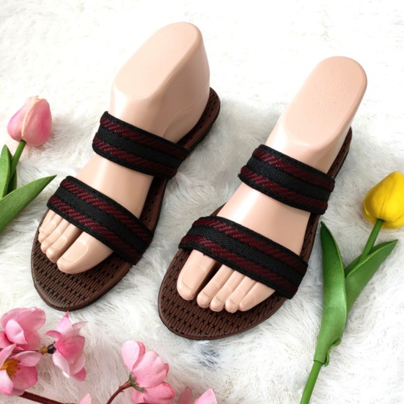 Sandal wanita murah turki rajut ban 2 garis Felonie  MRK 02