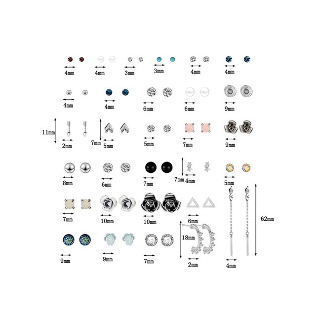 LRC Anting Tusuk Fashion Color Arrow Star Alloy Stud Earring Set (30 Pairs) F70866