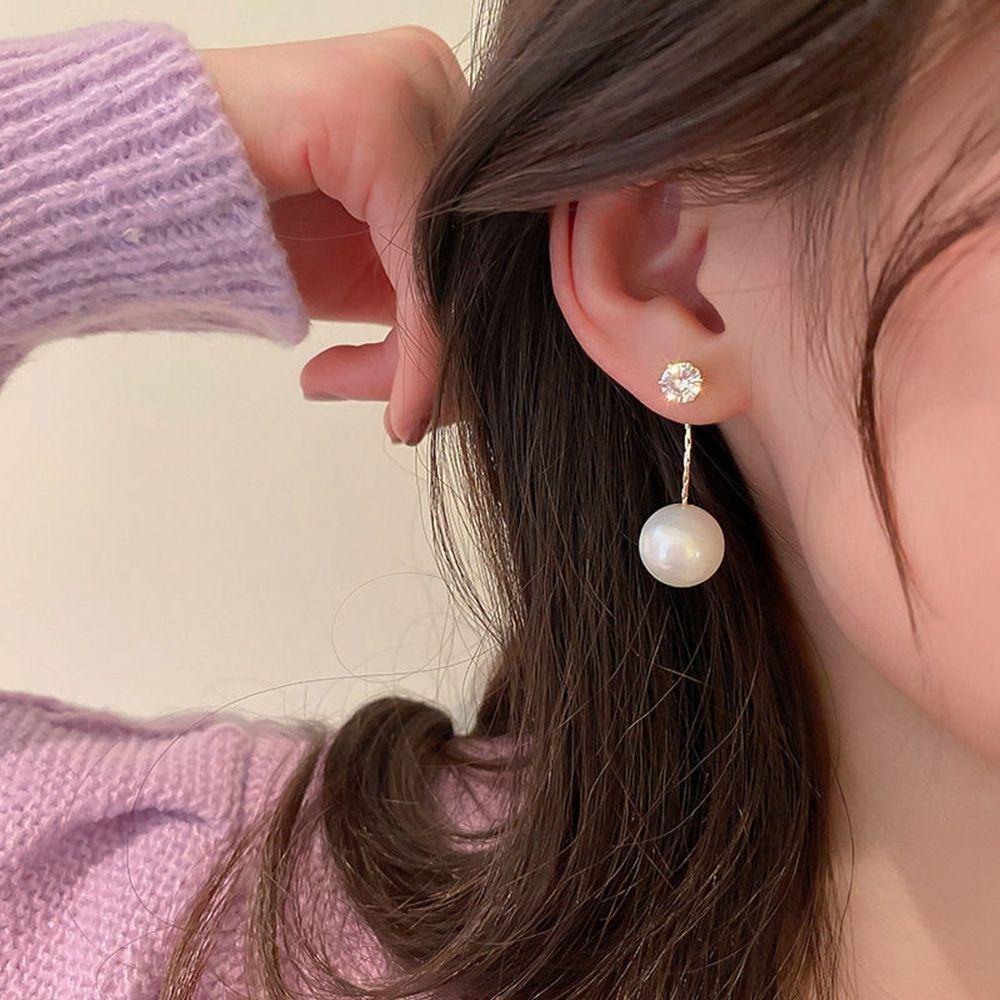 NEEDWAY Mermaid Pearl Earrings Wanita Kreatif Geometri French Pearl Stud Earrings Berlian Berlian Imitasi Anting Perempuan