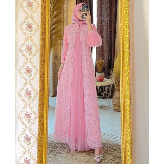 Gamis ozias aksen mutiara /Gamis formal/Gamis kondang/gamis