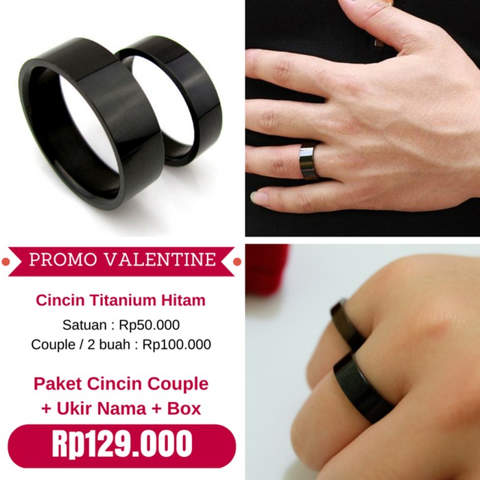 [VALENTINE] Cincin Couple Titanium Steel Hitam UKIR NAMA   BOX
