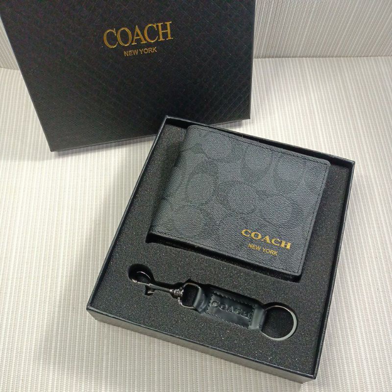 Dompet pria Signature Complete set keychain with box-C0ACH set black